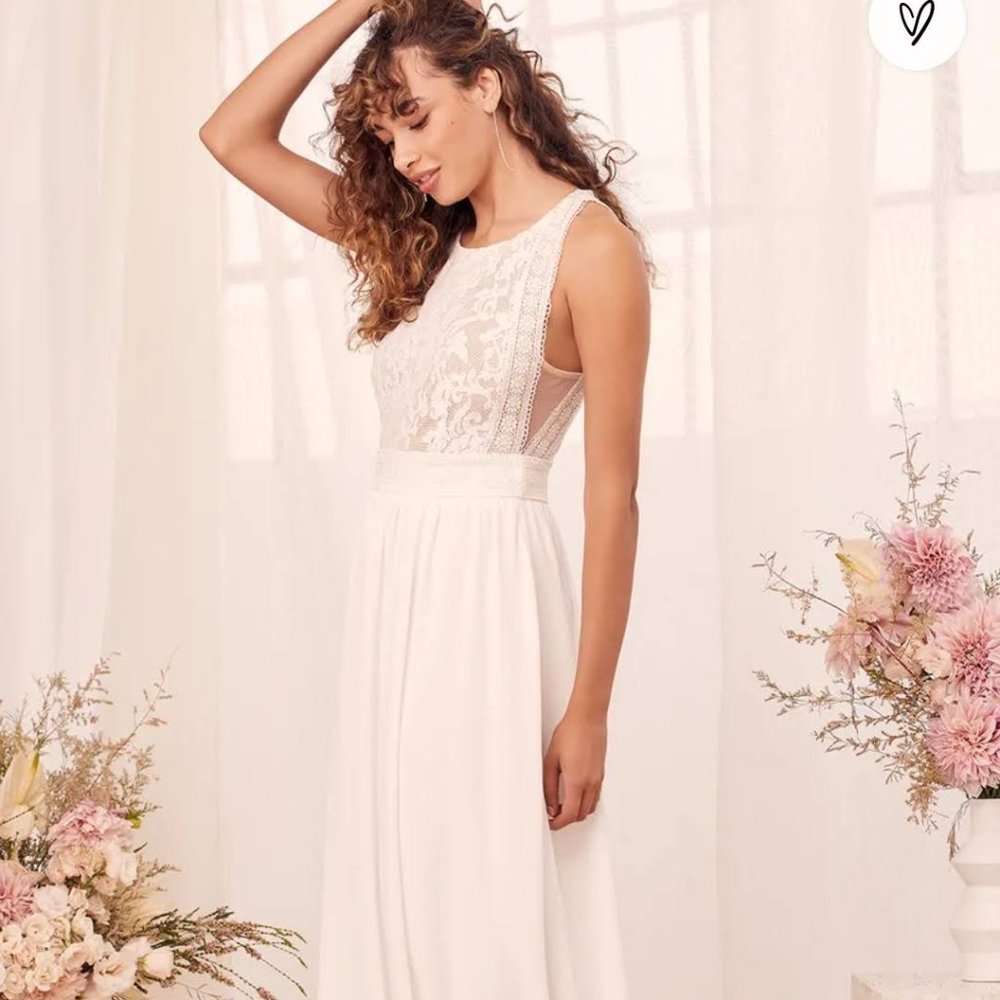 Lulu's White "Forever and Always" Lace Maxi Dress